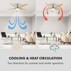 Klarstein Bolero, stropný ventilátor so svietidlom, 55 W, 134 cm, diaľkový ovládač, javorové ramená