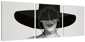 Obraz - Žena s klobúkom (s hodinami) (90x30 cm)