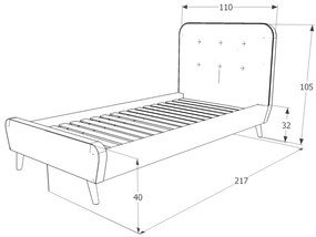 Sivá čalúnená postel TIFFANY 90 x 200 cm
