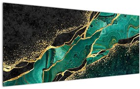 Obraz - Petrolejovo-zlaté mramorovanie (120x50 cm)