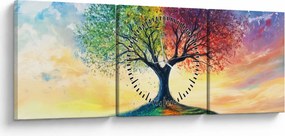 Obraz – Maľovaný strom ročných období (s hodinami) (90x30 cm)