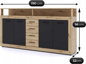 Komoda Blaho (dub artisan + čierna) . Akcia -20%. Vlastná spoľahlivá doprava až k Vám domov. 1129110