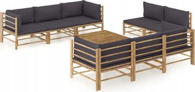 vidaXL 9-dielna záhradná sedacia súprava s tmavosivými podložkami bambus