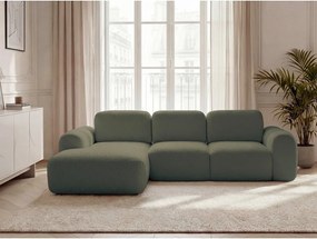 Zelená rozkladacia/s úložným priestorom rohová pohovka z textílie buklé (ľavý roh/s leňoškou) Montaigne – Bobochic Paris