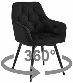 Jedálenská otočná stolička JORK360 zamatová, čierna (čierne nohy)