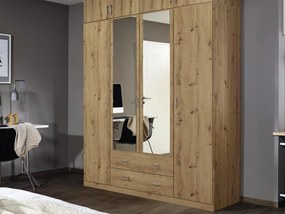 Šatníková skriňa so zrkadlom Case, 181 cm, dub artisan