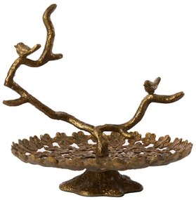 Bronzový poschodový etažér s vtáčikmi Tresa Bird Antique - 37*35*37 cm
