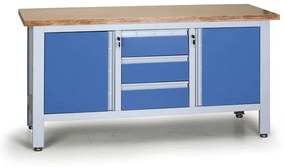 Pracovný stôl do dielne EXPERT, 3 zásuvky, 2 skrinky, 1690 x 600 x 860 - 900 mm, modrá