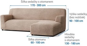Bielastické poťahy MOSAICO béžové sedačka s otomanom vpravo (š. 170 - 300 cm)