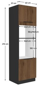 Vysoká skrinka na vstavanú rúru a mikrovlnnú rúru Monzesa 60 DPM 210 2F (orech okapi + čierna) . Vlastná spoľahlivá doprava až k Vám domov. 1096973