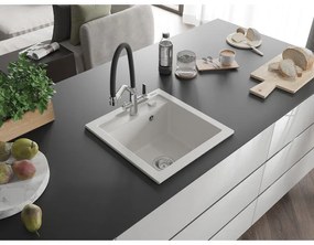 Mexen Vito, 1-komorový granitový drez 520x490x210 mm, drezová batéria Duo, biela, 6503-20-671701-07
