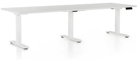Výškovo nastaviteľný stôl OfficeTech Long, 240 x 80 cm, biela podnož, svetlo sivá