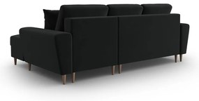 Čierna zamatová rozkladacia/s úložným priestorom rohová pohovka (pravý roh/s leňoškou) Kyoto – Cosmopolitan Design