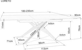 Jedálenský rozkladací stôl Loreto 180/230 cm keramika hnedý/dub prírodný