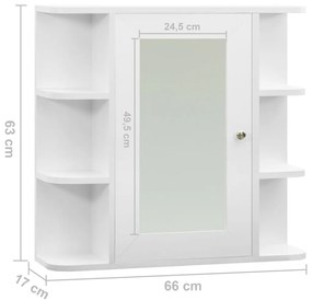 Kúpeľňová skrinka so zrkadlom, biela 66x17x63 cm, MDF