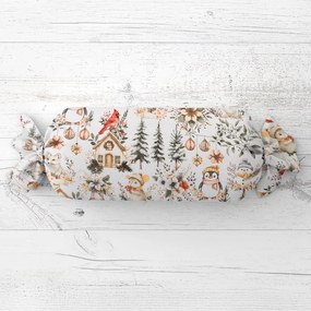 Biante Vankúš valec bonbon Sandra SA-709 Zimná rozprávka zeleno-hnedá na bielom 15x80 cm