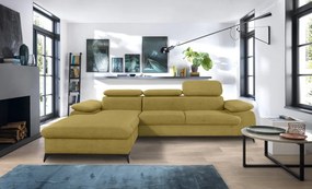 Rohová sedacia súprava Scala, kurkumovo žltá látka, ľavý roh