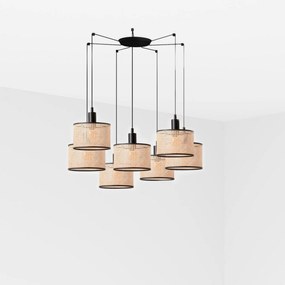 Závesné svietidlo Faro Mambo 7xE27 čierna ratan priemer 210 mm