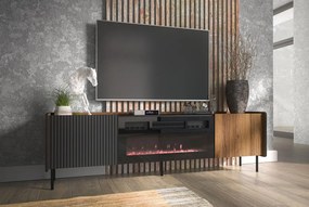 PRIVILEGE P17 TV stolík s elektrickou krbovou vložkou, dekor orech warmia/san sebastian/čierny mat