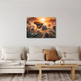 Sklenený obraz – Motýľ v zapadajúcom slnku (70x50 cm)