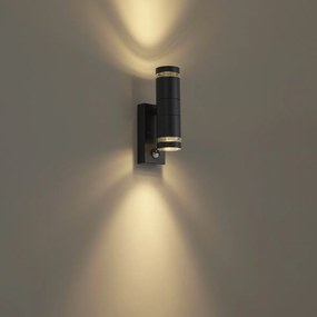 Moderné vonkajšie nástenné svietidlo čierne 2-svetelné IP44 so snímačom pohybu - Dubbla