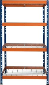 Kovové regály RIVET PRO 180x90x45 oceľová mriežka 4 úrovne modro-oranžová