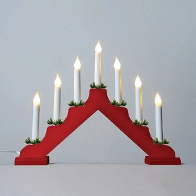 EXIHAND Adventný svietnik KONST, 7 filamentových žiaroviek, drevený, červený