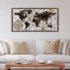 Nástenná dekorácia 120x60 cm mapa sveta kov