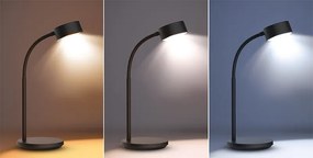 SOLIGHT LED stolná lampička, 4,5 W, 300lm, 3CCT, čierna, podstavec