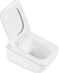 BPS-koupelny Závesná WC misa so SoftClose sedadlom HYD-6778, biela/zlatý lem