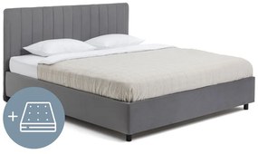 Sivá čalúnená dvojlôžková posteľ s úložným priestorom s matracom/s roštom 180x200 cm Myra Slim Line – Bonami Selection