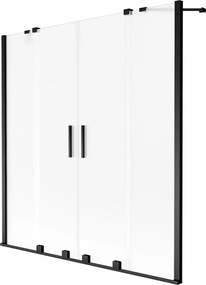 Mexen Velar Duo, 2-krídlová posuvná vaňová zástena 150 x 150 cm, 8mm sklo námraza, čierna matná, 896-150-000-32-70