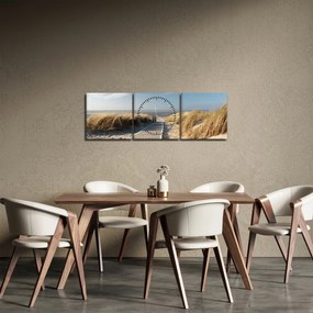 Obraz - Piesočná pláž na ostrove Langeoog, Nemecko (s hodinami) (90x30 cm)