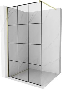 Mexen Kioto, sprchová zástena Walk-In 120 x 200 cm, 8mm číre sklo čierny vzor, zlatý matný profil, 800-120-101-55-77