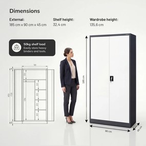 Uzamykateľná hospodárska skriňa antracitovo-biela DAWID 900 x 1850 x 450 mm