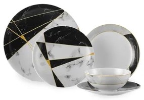 24-dielna jedálenská súprava, čierna/biela/zlatá, porcelán