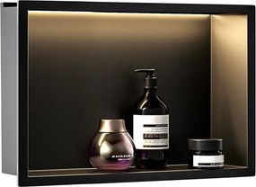 Rea Vstavaná kúpeľňová polica s LED osvetlením 45x30 cm, čierna