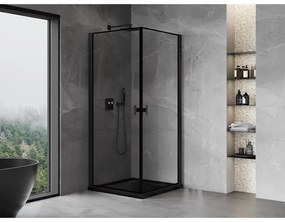 Mexen Mist-B Duo, 2-krídlový výklopný sprchový kút 100 x 100 cm, číre sklo-čierny rám, 8A2-100L-100P-70-70