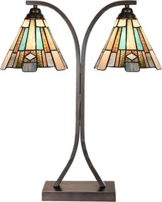 Béžovo-hnedá stolná lampa tiffany Annie - 48*19*57 cm E27/ma* 2*60W
