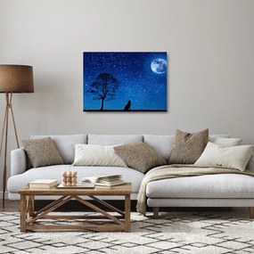 Sklenený obraz vlka vyjúci na mesiac (70x50 cm)