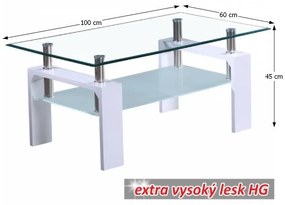 Konferenčný stolík Libor CT1020 New - biely vysoký lesk / číre sklo