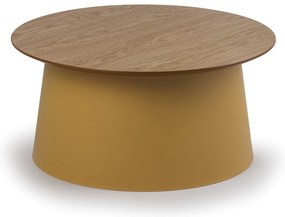Plastový kávový stolík SETA s drevenou doskou, priemer 690 mm, dub/okrová
