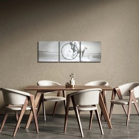 Obraz - Biely kôň (s hodinami) (90x30 cm)