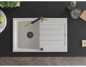 Mexen Bruno, 1-komorový granitový drez 795x495x200 mm a drezová batéria Flora, biela, 6513-20-670401-57-B