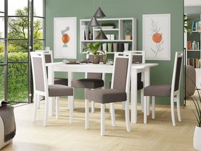Rozkladací stôl so 6 stoličkami AL10, Morenie: biela, Poťahové látky: Hygge D20