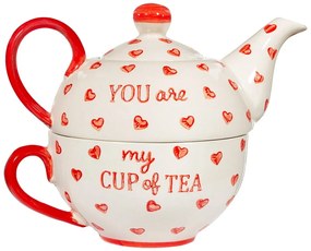 Červeno-biela keramická čajová súprava You are My Cup of Tea – Sass &amp; Belle
