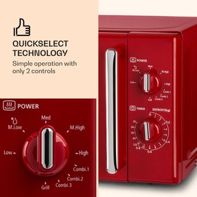Klarstein Caroline, mikrovlnná rúra, 20 l, 700/1000 W, Ø 25,5 cm, QuickSelect, retro, červená