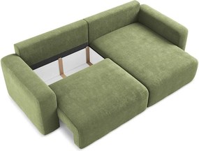 Zelená ženilková rozkladacia/s úložným priestorom rohová pohovka (pravý roh/s leňoškou) Kona – Makamii