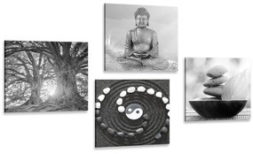 Set obrazov Feng Shui v čiernobielom štýle - 4x 40x40