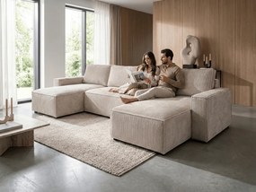 AKCIA Svetlo béžová sedacia súprava do U SMART COSARO 295x140 cm II. akosť